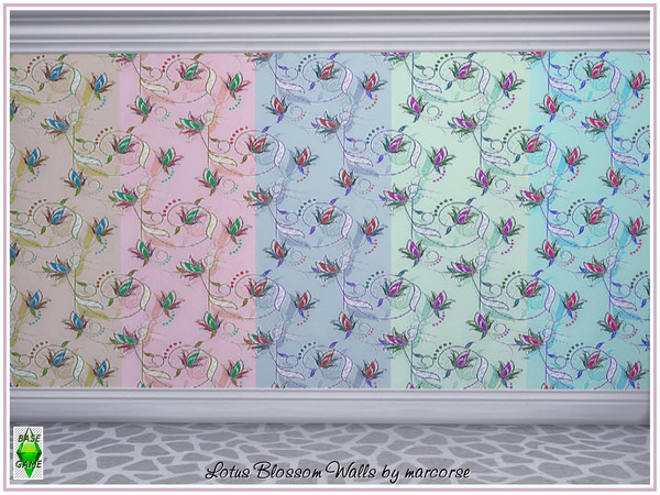 Sims 4 Lotus Blossom Walls by marcorse at TSR