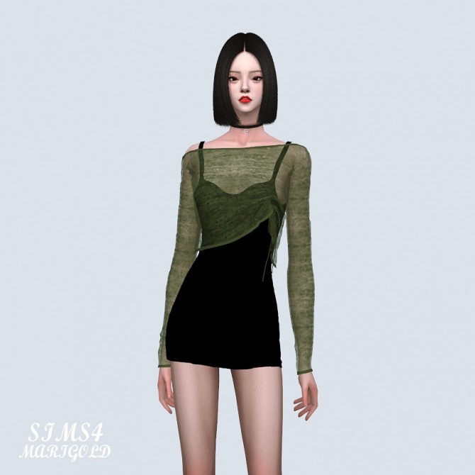 Sims 4 See through Shirring Top With Mini Dress (P) at Marigold