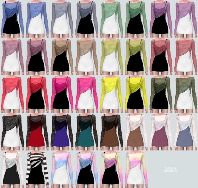 Sims 4 See through Shirring Top With Mini Dress (P) at Marigold