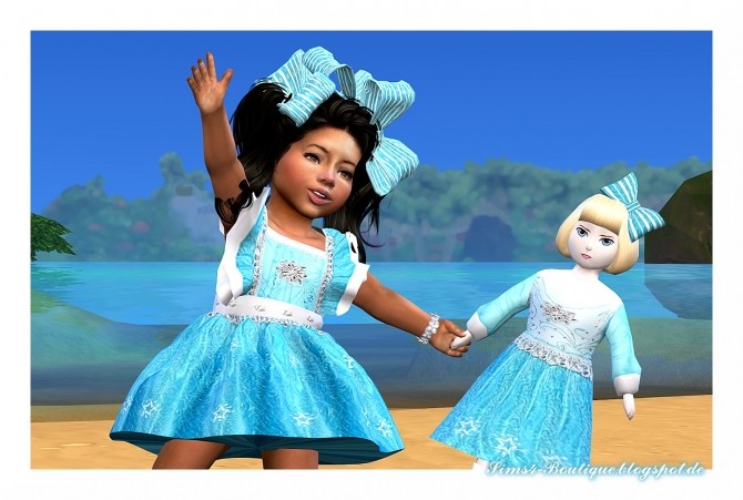 Sims 4 Elsa Dress, bow, shoes and 2 Acc Doll + Deco Doll at Sims4 Boutique
