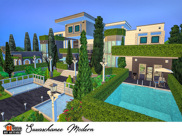 Sims 4 Suwaschanee Modern house by autaki at TSR