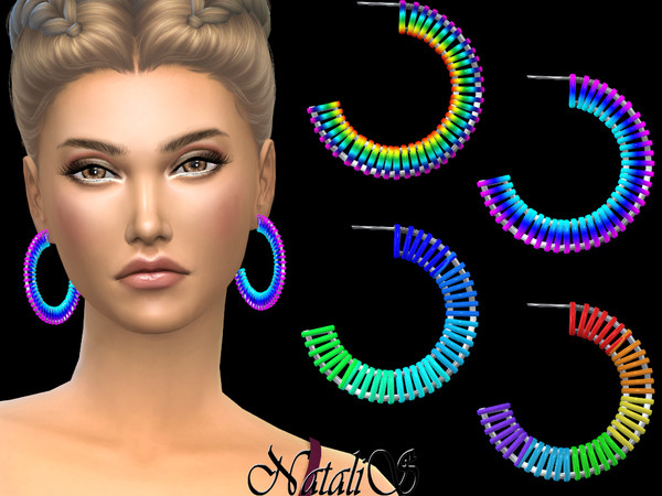 Sims 4 Rainbow cord hoop earrings by NataliS at TSR