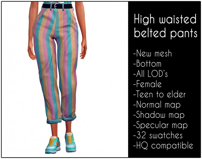 Sims 4 High waisted belted pants at LazyEyelids