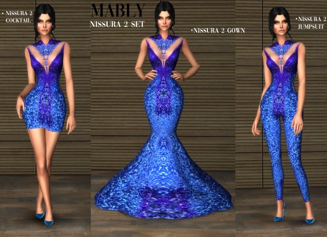 Sims 4 NISSURA 2 SET dresses and jumpsuit at Mably Store