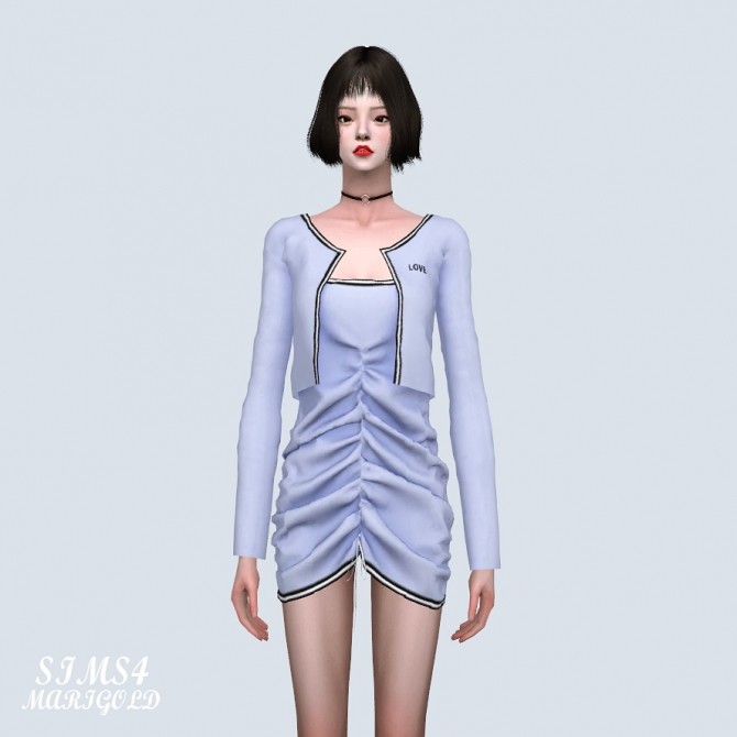Sims 4 Shirring Dress With Cardigan (P) at Marigold