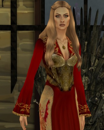 Game of Thrones Cersei Lannister Red and Gold Corset Dress by HIM666 at Mod The Sims