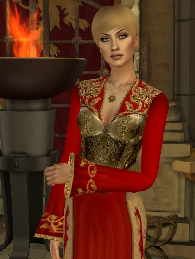 Sims 4 Game of Thrones Cersei Lannister Red and Gold Corset Dress by HIM666 at Mod The Sims