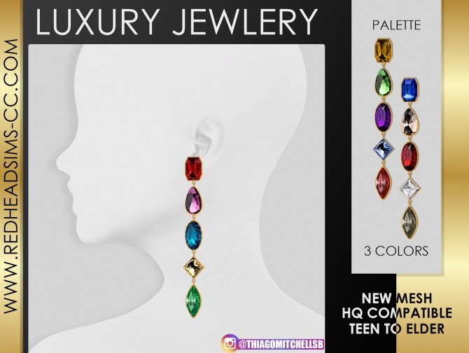 Sims 4 LUXURY EARRINGS by Thiago Mitchell at REDHEADSIMS