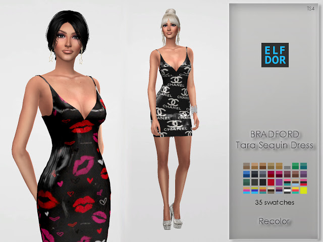 Sims 4 BRADFORD Tara Sequin Dress RC at Elfdor Sims
