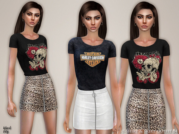Sims 4 T Shirt & Skirt Outfit 04 by Black Lily at TSR