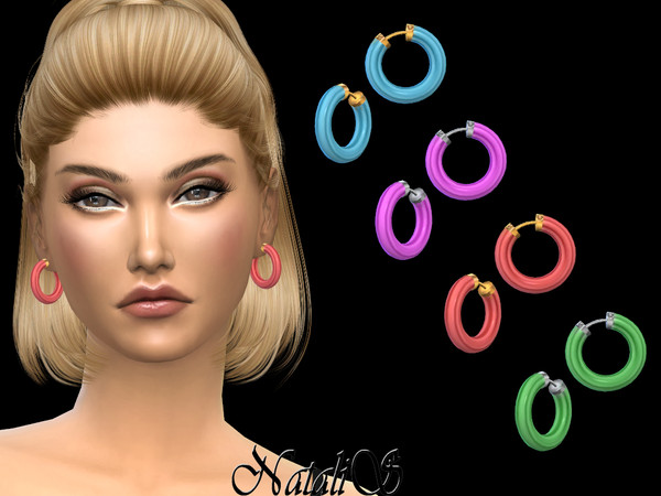Sims 4 Tube color hoop earrings by NataliS at TSR