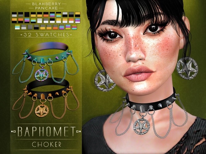 Sims 4 Baphomet earrings & choker at Blahberry Pancake