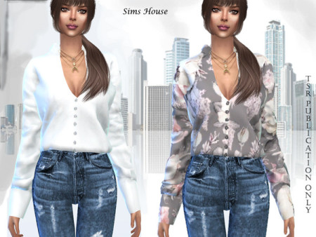 Women's blouse with print and long sleeve by Sims House at TSR » Sims 4 ...