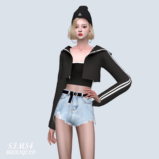 Line Hood Jacket With Crop Top (P) at Marigold » Sims 4 Updates