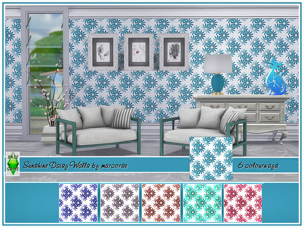 Sims 4 Sunshine Daisy Walls by marcorse at TSR