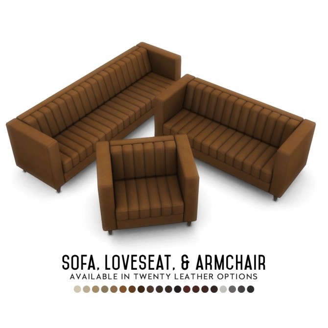 Sims 4 Harley Seating Sofa, Loveseat & Armchair in 20 Leather Options at Simsational Designs