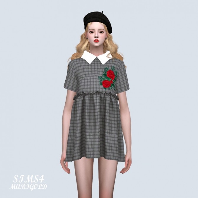 Sims 4 Embroidery Babydoll Mini Dress With Collar (P) at Marigold