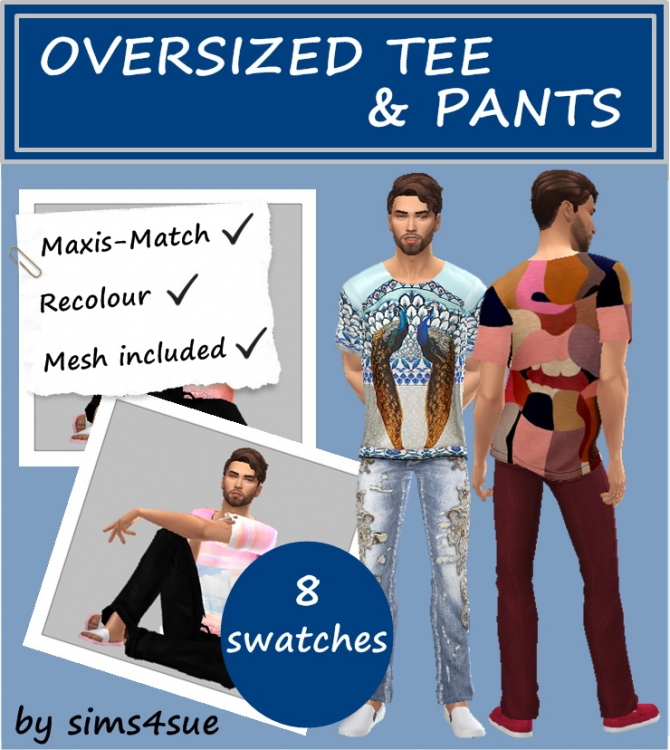 OVERSIZED TEE & PANTS at Sims4Sue » Sims 4 Updates