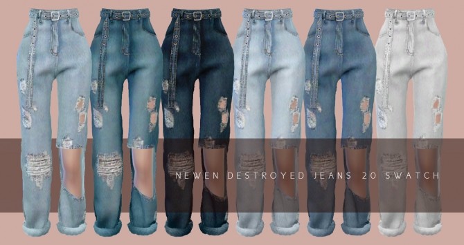 Sims 4 Open Oversized Shirts + Belt Destroyed Jeans at NEWEN