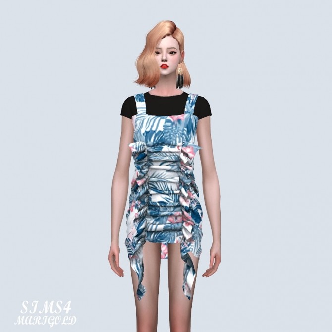 Sims 4 Shirring Ruffle Mini Dress With T (P) at Marigold