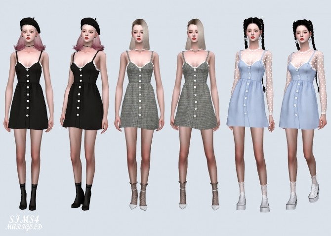 Sims 4 Love Lace Button Mini Dress (P) at Marigold