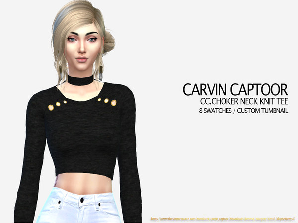 Sims 4 Choker Neck knit Tee by carvin captoor at TSR