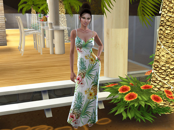 Sims 4 Tropical Pineapple Maxi Dress by neinahpets at TSR