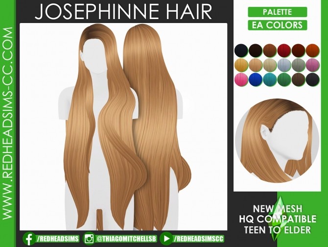 Sims 4 JOSEPHINNE HAIR by Thiago Mitchell at REDHEADSIMS