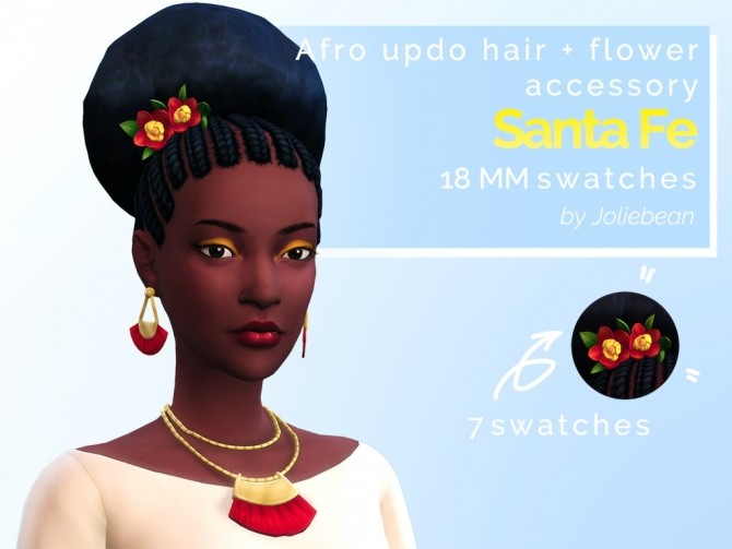 Sims 4 Santa Fe afro updo hair + flower accessory at Joliebean