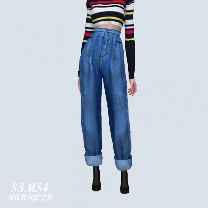 Sims 4 High Waist Loose fit Jeans (P) at Marigold