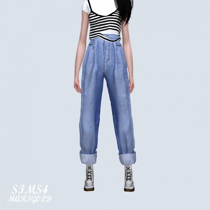 Sims 4 High Waist Loose fit Jeans (P) at Marigold