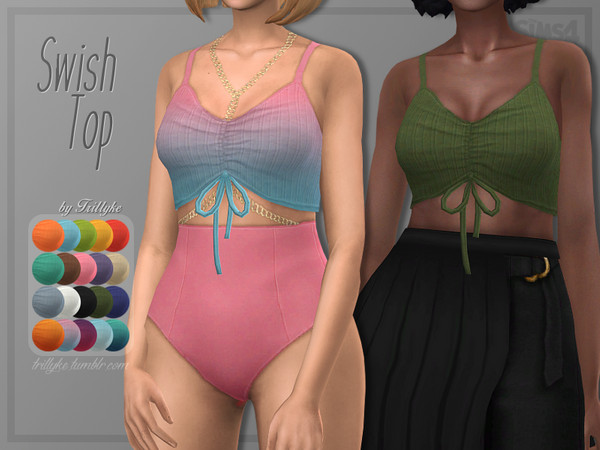 Sims 4 Swish ribbed ruched crop top by Trillyke at TSR