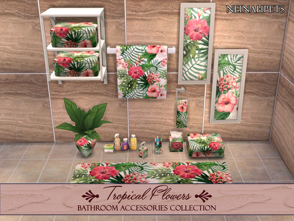 Sims 4 Tropical Flowers Bathroom Accessories by neinahpets at TSR