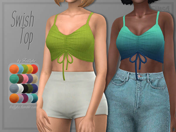 Sims 4 Swish ribbed ruched crop top by Trillyke at TSR