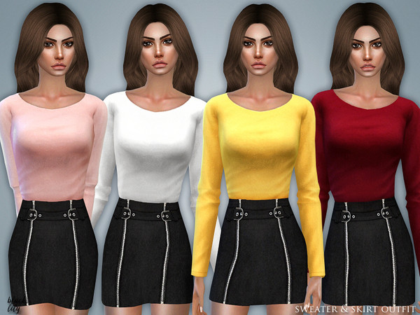 Sims 4 Sweater & Skirt Outfit by Black Lily at TSR