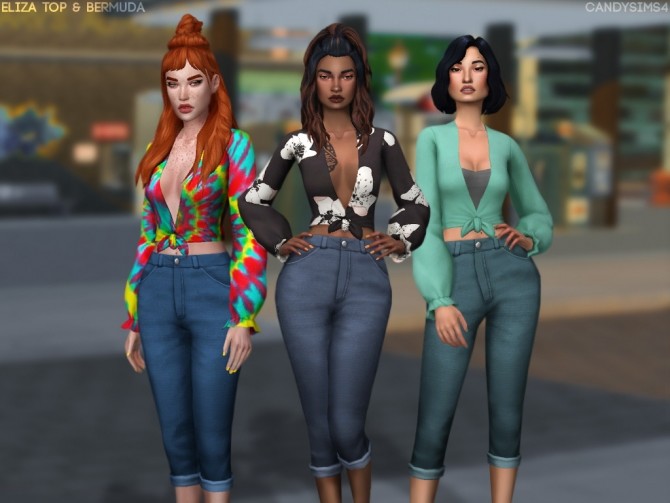 Sims 4 ELIZA TOP & BERMUDA at Candy Sims 4