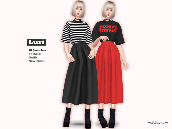Sims 4 LURI Tee n Skirt Outfit by Helsoseira at TSR