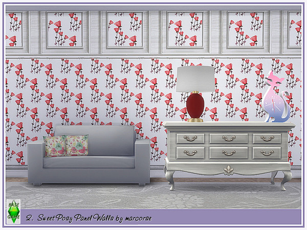 Sims 4 Sweet Posy Panel Walls by marcorse at TSR
