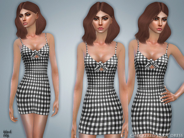 Sims 4 Checkered Knot Dress by Black Lily at TSR