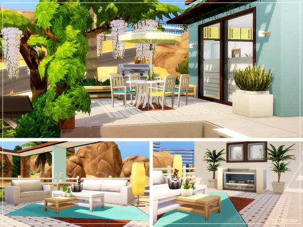 Sims 4 Blue and Brown contemporary house by Lhonna at TSR