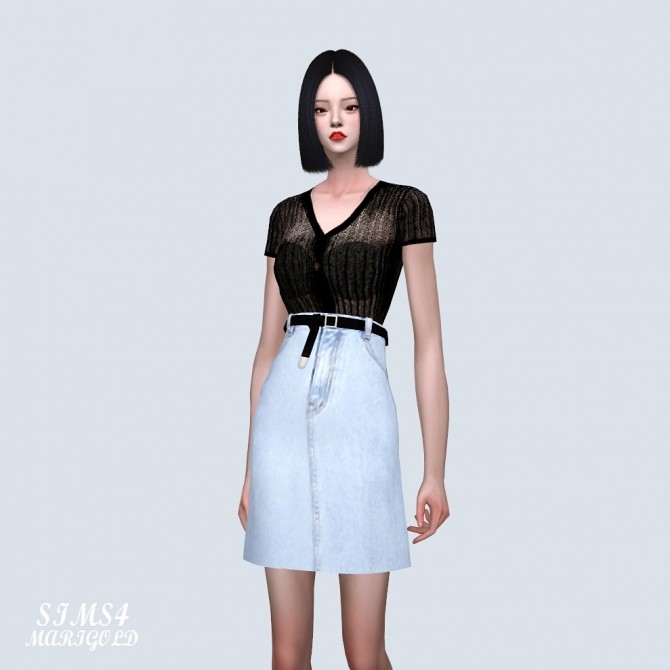 Sims 4 Denim Midi Skirt With Belt (P) at Marigold