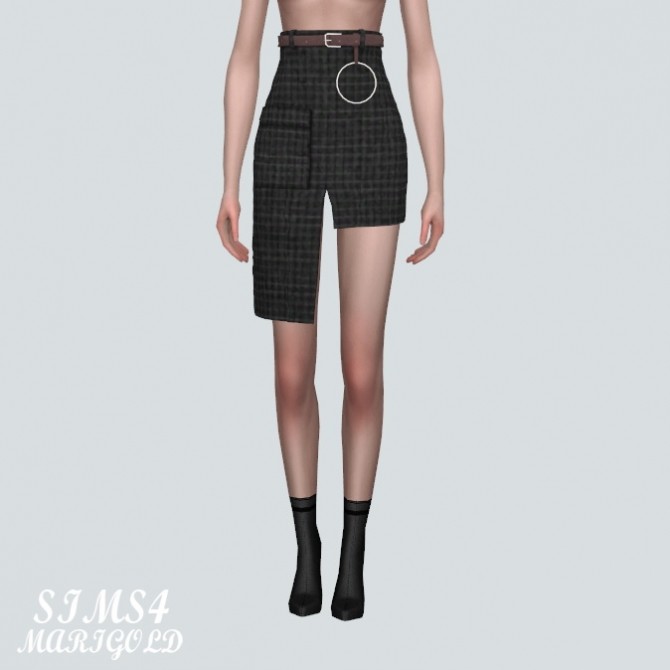 Sims 4 Pocket Uneven Midi Skirt With Belt (P) at Marigold