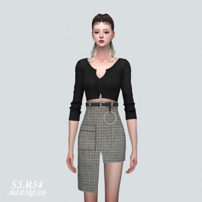 Sims 4 Pocket Uneven Midi Skirt With Belt (P) at Marigold