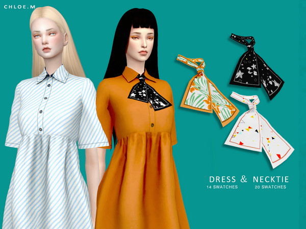 Sims 4 Dress and Necktie by ChloeMMM at TSR