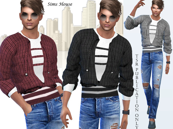 Sims 4 Mens sweater with a t shirt by Sims House at TSR