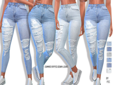 Summer Ripped Denim Jeans by Pinkzombiecupcakes at TSR » Sims 4 Updates