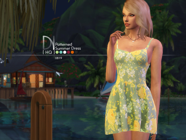 Sims 4 Patterned Summer Dress by DarkNighTt at TSR
