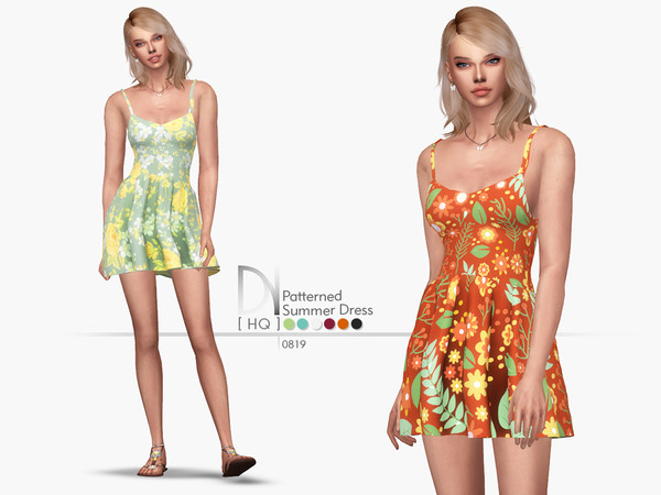 Sims 4 Patterned Summer Dress by DarkNighTt at TSR