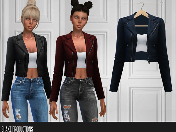Sims 4 304 Leather Jacket with Crop Top by ShakeProductions at TSR