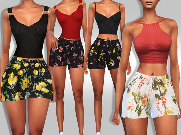 Sims 4 Pattern Summer Cotton Mesh Shorts by Saliwa at TSR